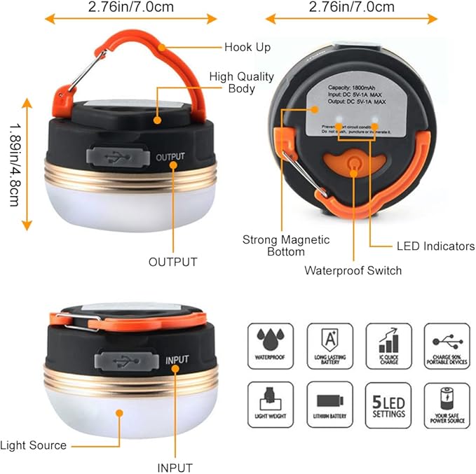 USB Rechargeable LED Tent Light with Magnetic Base